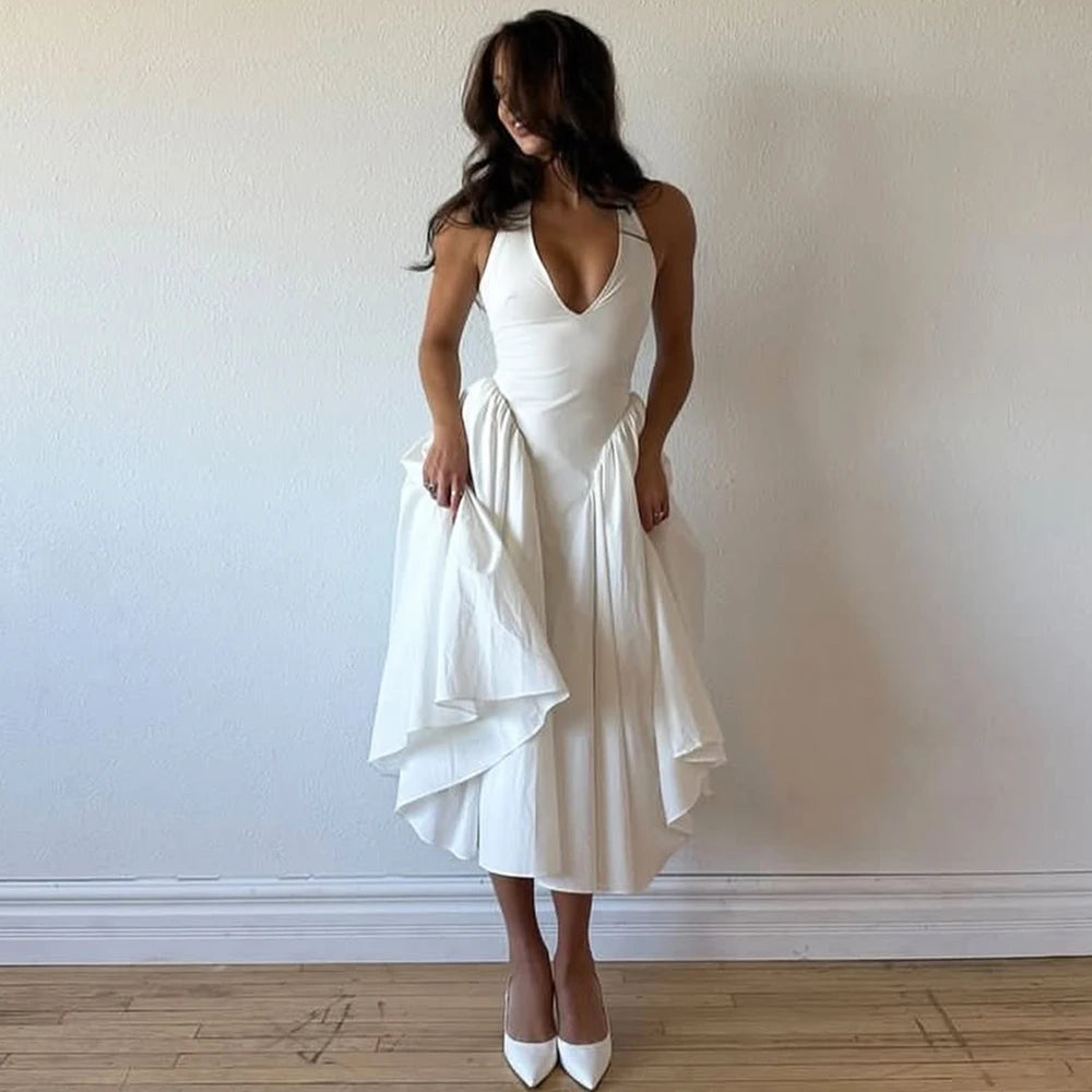 Backless Deep V Spliced Long Midi Dress Secondary image