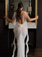 Trailing Flowing Skirt Patchwork Lace Dress