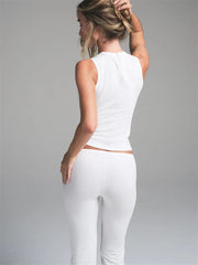 Heart Cutout Crop Tank Two Piece Pants Set