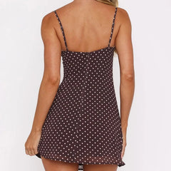 Polka Dot Mesh Plunge Gothic Mini Dress