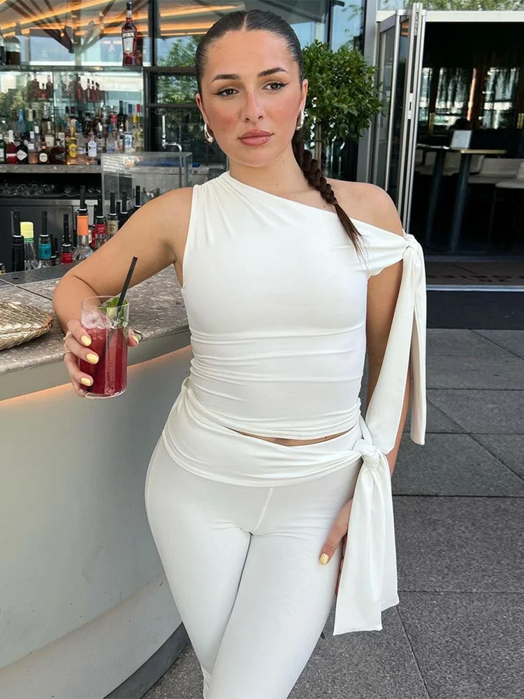 Lace-up Capri Crop Two Piece Pants Set Secondary image