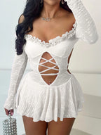 Jacquard Hollow Birthday Mini Lace Dress