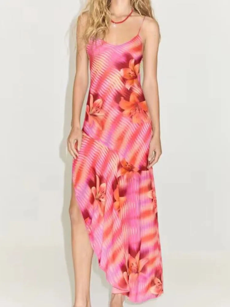 Chic Flower Printed V Neck Beach Midi Dress Main image