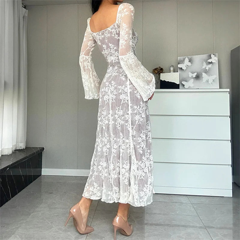 Lace Flared Sleeve A-Line Midi Dress Secondary image