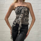 Leopard Ruffles Patchwork Strapless
