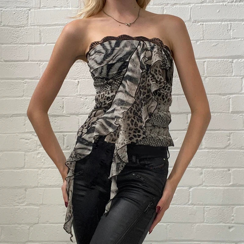 Leopard Ruffles Patchwork Strapless Main image