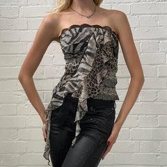 Leopard Ruffles Patchwork Strapless