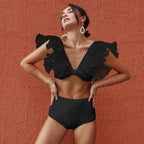 High Waist Bandage Leaf Print Two Piece Swim Sets
