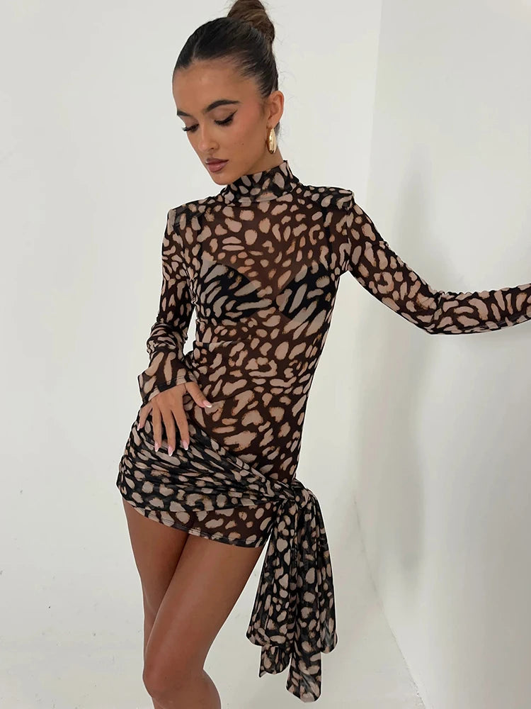 Leopard Sheer Bandage Long Sleeve Mini Dress Secondary image