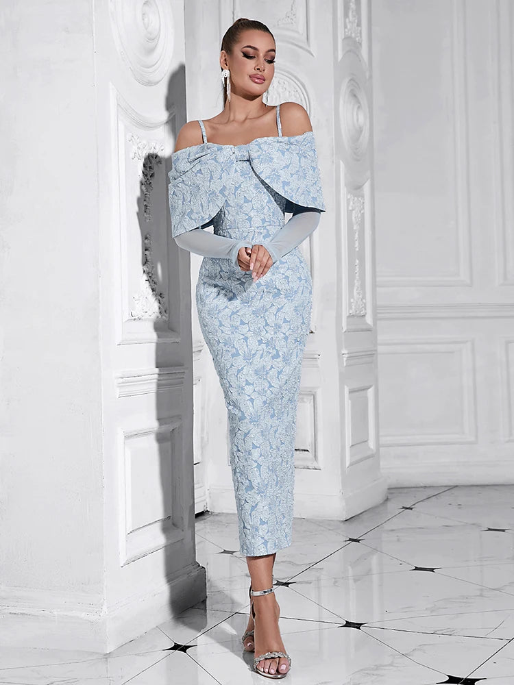 Off-Shoulder Mesh Floral Slim Long Lace Dress Secondary image