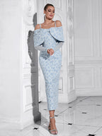 Off-Shoulder Mesh Floral Slim Long Lace Dress