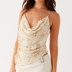 Sequin Sparkle Glitter Pearl Floral Y2K Cami Top