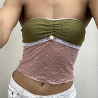 Lace Trim Sheer Mesh Strapless