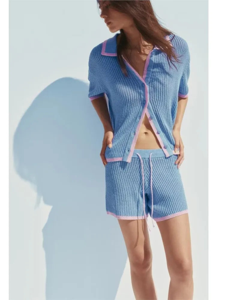 Patchwork Polo Drawstring Knit Set Secondary image