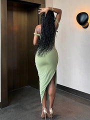 Ruched Off Shoulder Slim Midi Dress