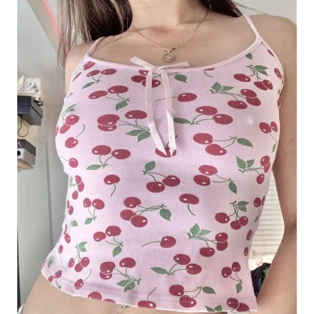 Y2K Cherry Print Adjustable Strap Slim Cami Top Main image