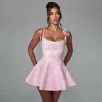 Bow Backless Jacquard A Line Mini Dress