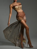 Leopard Mesh Patchwork Maxi Dress