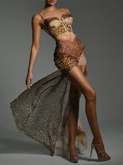 Leopard Mesh Patchwork Maxi Dress