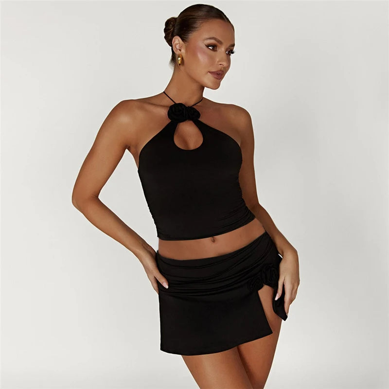Fairycore Solid Color Flower Decor Hollow Cami Top Main image