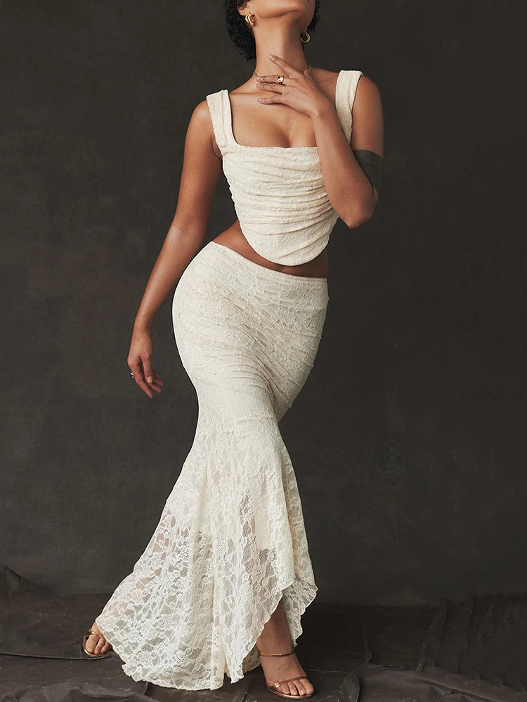 Lace Crop Elegant Skirt Knit Set Main image
