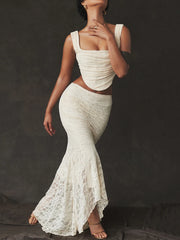 Lace Crop Elegant Skirt Knit Set