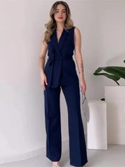 Sleeveless Long Pant Slim Suit