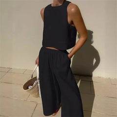 Sleeveless Wide Leg Two Piece Pants Set