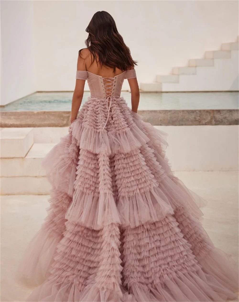 Pink Layered Tulle Prom Dress Secondary image