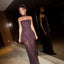 Brown Sequin Lace Strapless Prom Dress