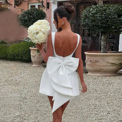 Pearl Bow Waist Wrap Backless Mini Dress