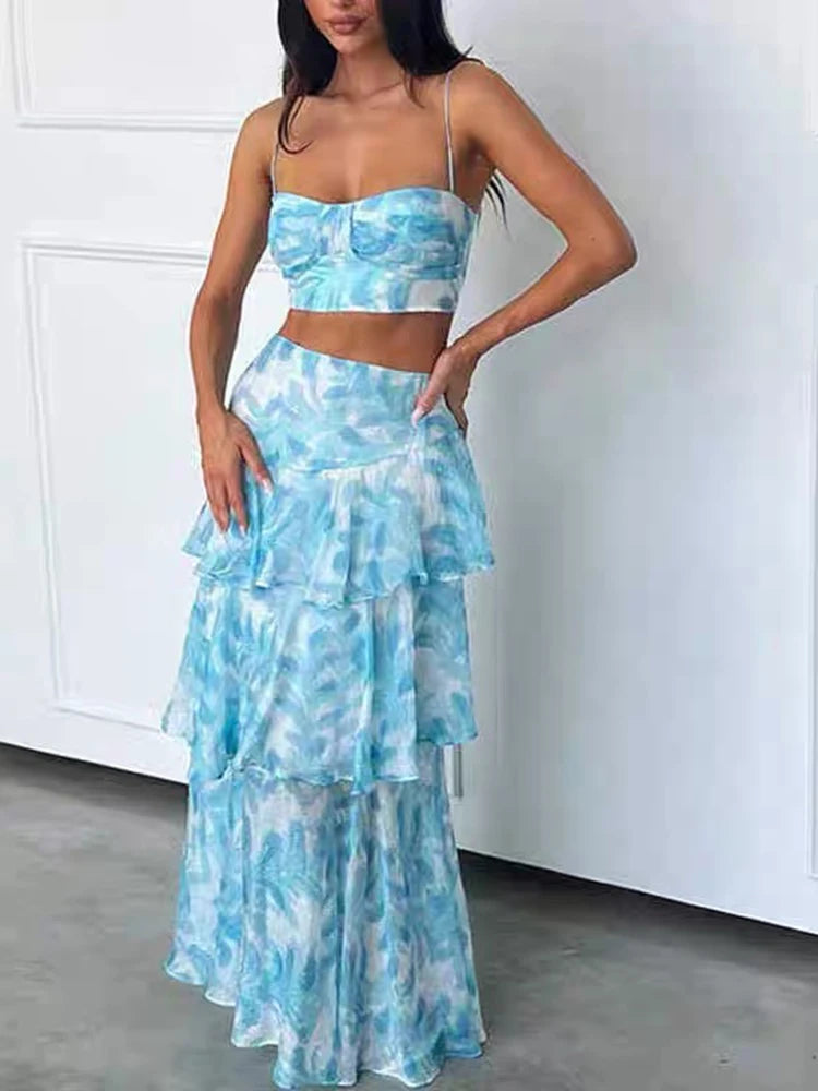 Printed Strapless Backless Skirt Set Main image