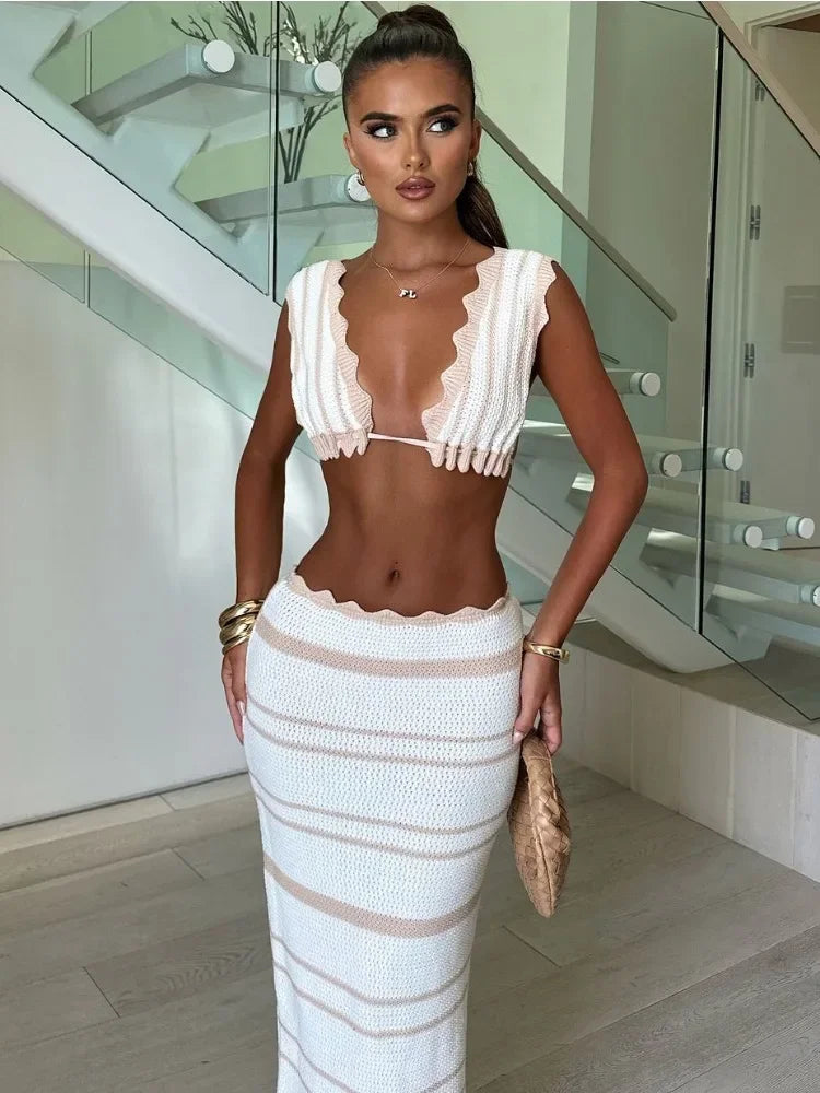 Striped Ruffle Maxi Knit Set Secondary image