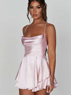 Slimming Solid Color Short Silk Dress