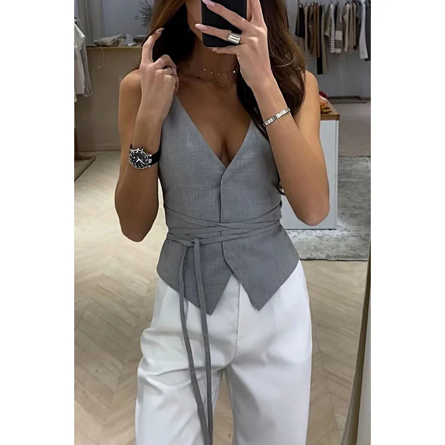 Lace Up Sleeveless White Blouse Main image