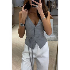 Lace Up Sleeveless White Blouse