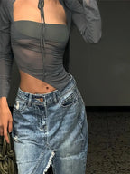 Cryptographic Fashion Mesh Sheer Top