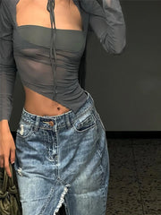 Cryptographic Fashion Mesh Sheer Top