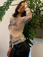 Summer Fashion Long Sleeve Sheer Top