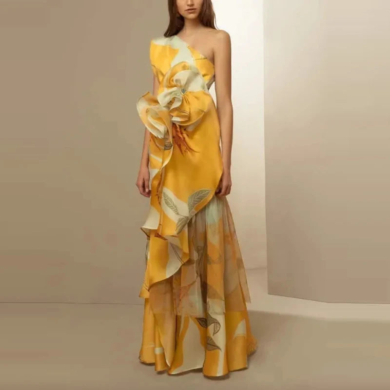 Diagonal Hollow Off Shoulder Floral Dress Secondary image