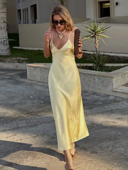 Yellow Stain Sling Midi Dress