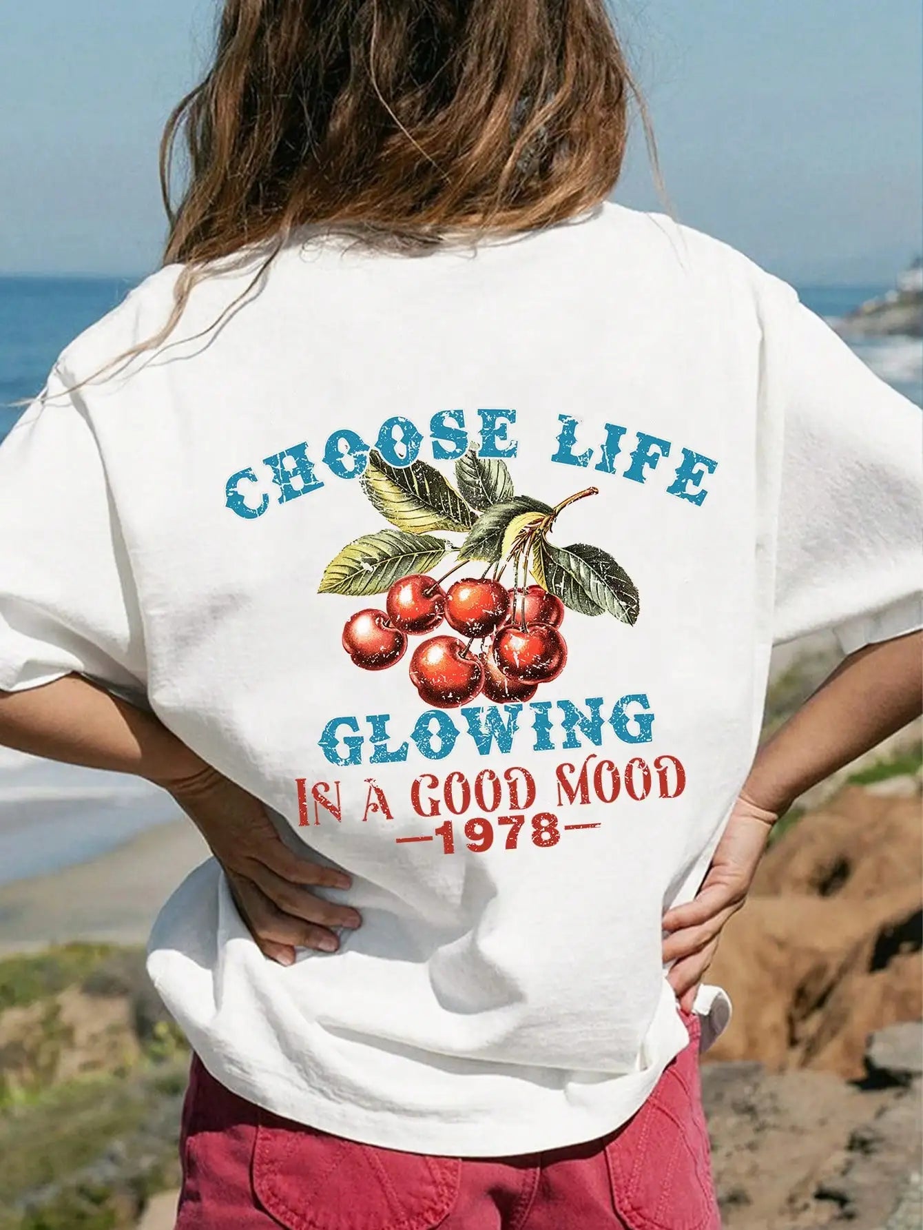 Cherries Print Casual Cotton T-shirt Main image