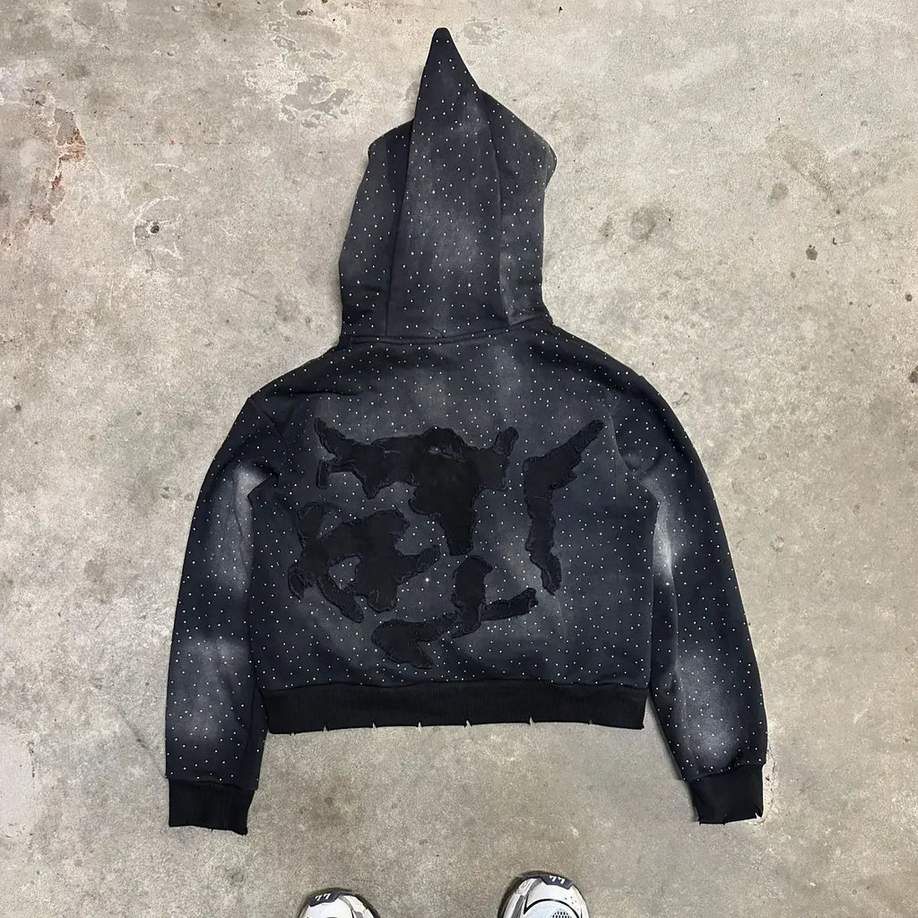Rhinestone Patch Oversized Hoodie