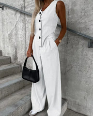 Striped Vest Ruched Pant Suit