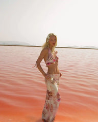 Flower Print Halter Neck Cover-ups Three Piece Swim Sets