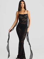 Trailing Flowing Skirt Patchwork Lace Dress