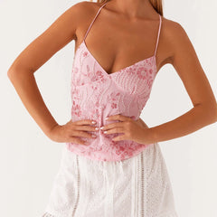 Boho Y2K Sequin Sparkle Halter Cami Top