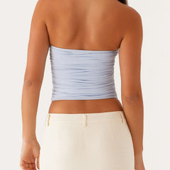 Ruched Metal Clip Front Strapless