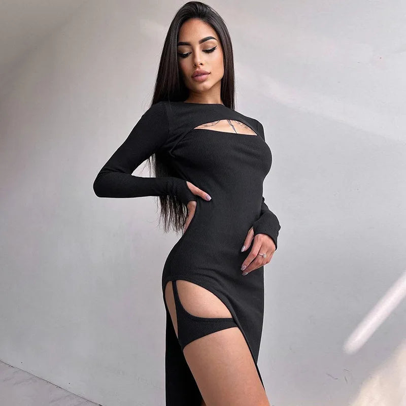 Hollow Split Knit Y2K Midi Dress Main image