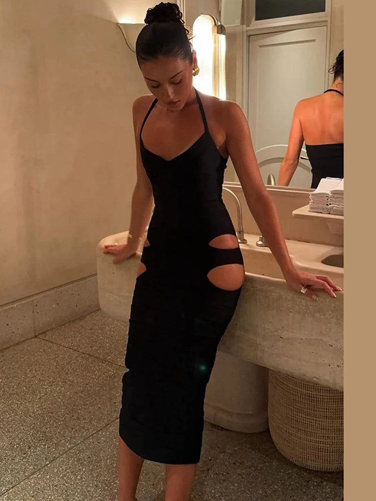Irregular Hollow Halter Maxi Dress Main image